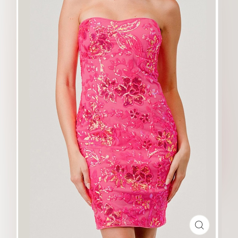 Pink Floral Sequin Mini Dress